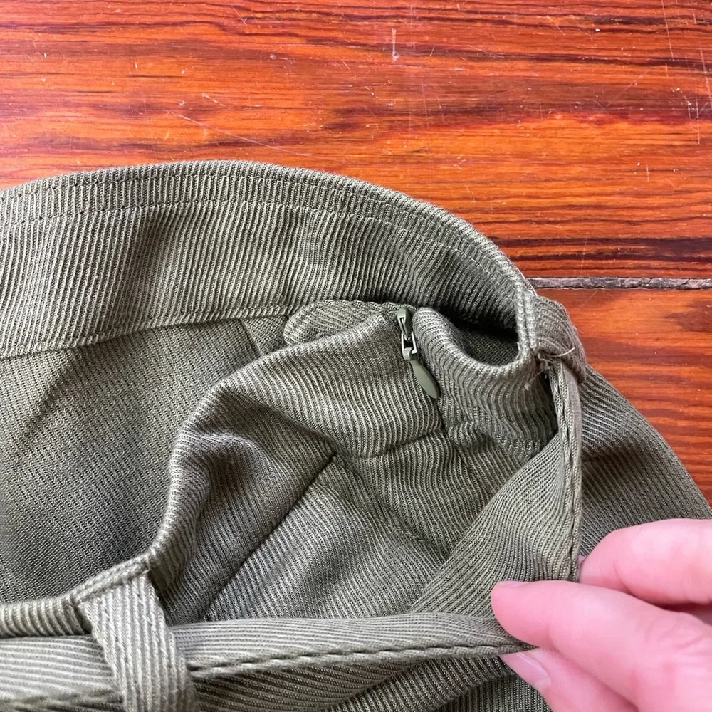 Eileen Fisher Heavy Tencel Twill Tie Waist Wide Leg Olive Pants - Sz 12💛🎀
